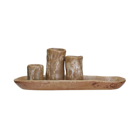 Brown Stoneware Vases &#x26; Candle Holder on Tray